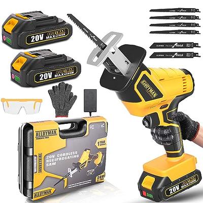 Alloyman 20V Cordless Reciprocating Saw, 0-3000 SPM, with 2 x 2.0Ah Battery  & Fast Charger, Tool-free Blade Change, LED Light Sawzall, 6 Saw Blades Kit  for Wood/Metal/PVC Cutting Included, Yellow - Yahoo