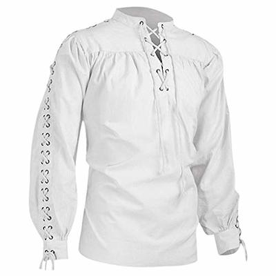 Men's Medieval Pirate Lace Up Stand Collar Wide Cuff Costume Shirt Tops