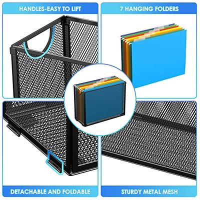 Huolewa File Organizer Box with Mesh Pocket, Collapsible Hanging File  Filing Box Organizer for Letter Size Files & Folders, Document Storage  Organizer