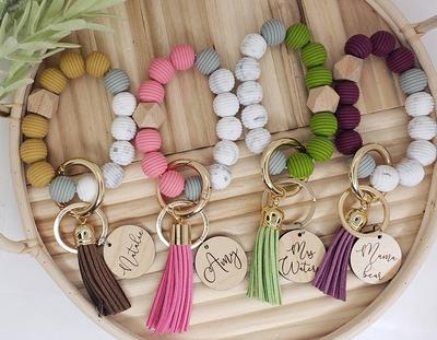 Silicone Beaded Key Ring Bracelet, Monogram Keychain Wristlet, Personalized  Keychain, Hands Free Bangle, Custom Gift For Her - Yahoo Shopping