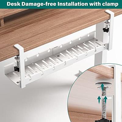  2 Pack Under Desk Cable Management Tray,No Drill Holes Cable  Clamp Tray with Cord Organizer Kit for Desk Wire Cord Organizer,Easy Clamp  Mount Metal Wire Cable Holder for Desks, Offices, Kitchens 