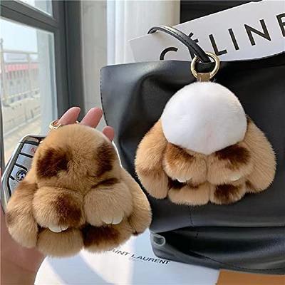 Adorable Fur Bunny Fluffy Rabbit Plush Toy Keyring Bag Charm Pendant  Keychain