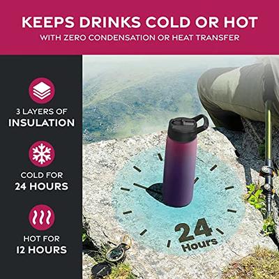 Triple-Insulated Stainless Steel Water Bottle with Straw Lid - Flip-Top Lid - Wide-Mouth Cap (25 oz) Insulated Water Bottles, Keeps Hot and Cold - Spo