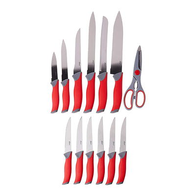 Oster Steffen 14 Piece Stainless Steel Knife Set in Red with