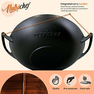 NutriChef Heavy Duty Non Stick Pre Seasoned Cast Iron Skillet Frying Pan 3  Piece Set Includes 8-Inch, 10-Inch, 12-Inch Pans, with Silicone Handles