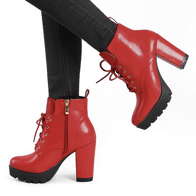 Unique Bargains Women's Platform Lace Up Ankle Booties