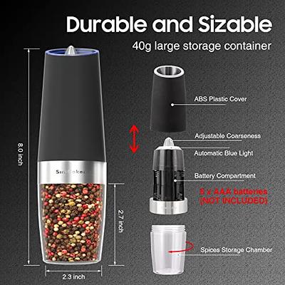 SimCoker Gravity Salt and Pepper Grinder Set, Electric Shakers Mill  Automatic Grinders Battery Operated with Spoon for Kitchen Gift  Professional Refillable Adjustable Coarseness LED 2 Pack Black - Yahoo  Shopping