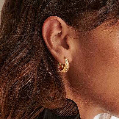 Chunky Gold Clip on Hoop Earrings for Women, 14K Gold Plated Hoops Earring Jewelry Gift