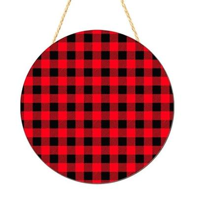 Round Sublimation Door Hanger Fall Buffalo Plaid Wood Red Truck Pumpkins  for 12.25 Circle Round Sublimation Blanks DIGITAL ONLY Sign PNG 