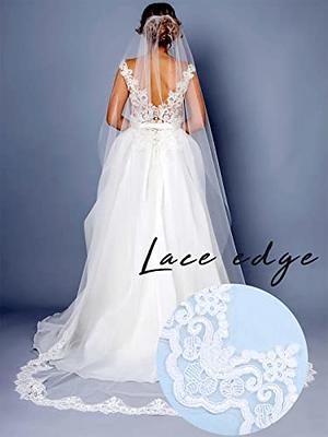  Unsutuo Wedding Veil Ivory Lace Applique Short Bride