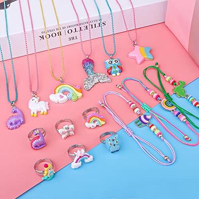 Yaomiao 8 Pieces Girls Jewelry Toddler Jewelry Unicorn Necklace Mermaid Bracelet Rainbow Heart Princess Pendants Colorful Beaded Bracelet Little Girls