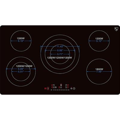 K&H 5 Burner 36 inch Built-In Electric Stove Top Radiant Ceramic Cooktop Touch Control 240V 9600W CE36-10208