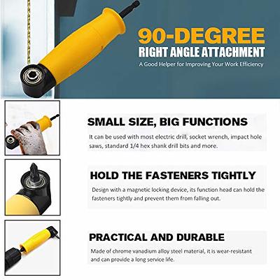 Right Angle Drive Attachment with 10PCS Drill Bits, 1/4 Inch 90° Degree  Right Angle Drill Adapter, Right Angle Attachment Extension Drill Attachment  for Impact Driver(Yellow) 