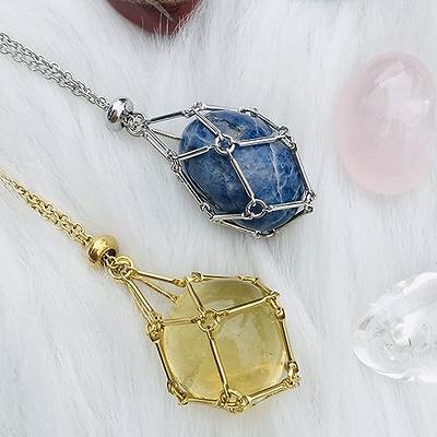 Interchangeable Crystal Holder Necklace Stainless Steel GemStones Cage  Necklace Trendy Pendant Necklace for Women Men Necklace Holder for Healing  Crystal 