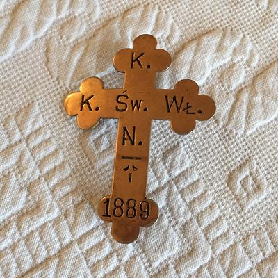 Antique 1889 Gold Cross With Etched Letters K, Sw. Wt. & N. Date