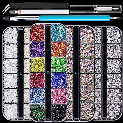 1Box Flatback Glass Nails Rhinestones Mixed Sizes White + AB Color