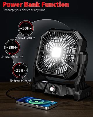Camping Fan with LED Lantern, 7800mAh Rechargeable Portable Tent Fan with  Remote Control, Power Bank, 180°Head Rotation, Perfect Quiet Battery  Operated USB Fan for Picnic, Barbecue, Fishing 