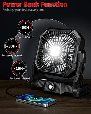 7800mAh Camping Fan with LED Lantern, Ceiling Tent Fan with Remote Control,  Power Bank, Battery Operated USB Rechargeable Fan , 180°Head Rotation  Outdoor Portable Fan for Fishing, Outdoor, Office 