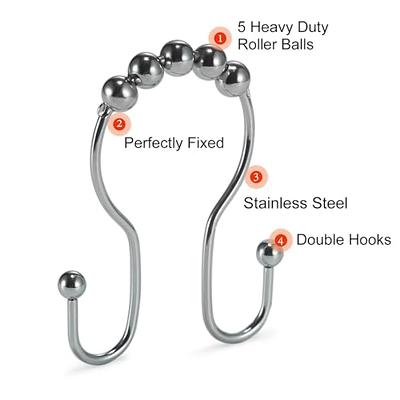 Goowin Shower Curtain Hooks, 12 Pcs Shower Curtain Rings, Stainless Steel  Roller Rust-Resistant Balance Sliding Anti-Drop Double Head Shower Hooks