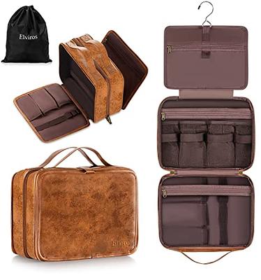 Elviros Toiletry Bag Mens Leather Travel Organizer Kit with