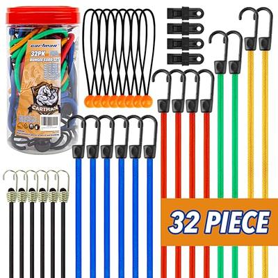 EFFICERE 24-Piece Premium Bungee Cord Assortment in Storage Jar - Includes  10”, 18”, 24”, 32”, 40” Bungee Cords and 8” Canopy/Tarp Ball Ties