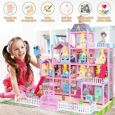 Doll House for Girls 2 3 4 5 6 7 8 Year Old - 3-Story 9 Rooms Dollhouse  with 3 Dolls Light Accessories Furniture and Play Mat, DIY Pretend Dream  House Toy Gift for Kids 