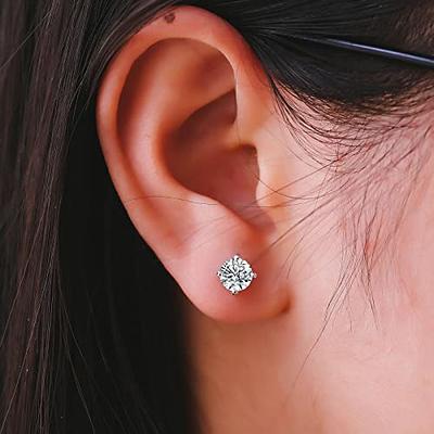 Moissanite Stud Earrings, 0.6ct-2ct DF Color Brilliant Round Cut Lab  Created Diamond Earrings 18K White Gold Plated Silver Friction Back for  Women Men