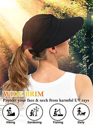 KPWIN Sun Hats for Women, Women's Ponytail Bucket Hat Outdoor UV Protection  Foldable Mesh Wide Brim Beach Fishing Hat (Black) at  Women's  Clothing store