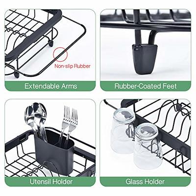 TOOLF Expandable Dish Drying Rack Over the Sink Adjustable Dish Rack In Sink  Or On Counter Dish Drainer with Utensil Holder