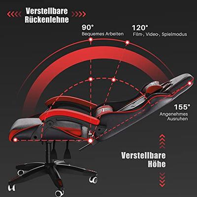 PU Leather Gaming Chair Ergonomic Office Chair with Footrest and Headrest  Lumbar Support, Comfortable Large Size Adjustable Reclining Computer Desk  Chair Swivel Chair with High Back (Red) 