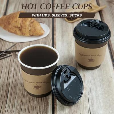 LITOPAK 100 Pack 16 oz Paper Coffee Cups, Drinking Cups for Cold/Hot Coffee Chocolate Drinks, Disposable Coffee Cups with Lids, Sleeves and Stirring