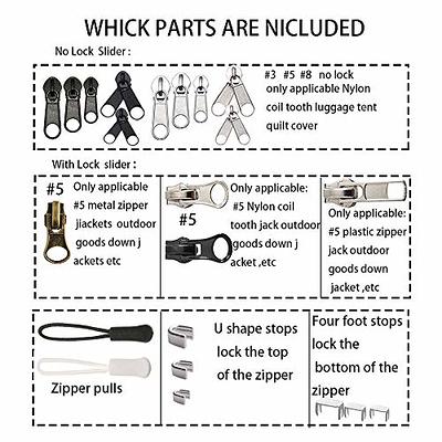 Zipper Repair Kit #5 Sliders with Pull 12 Pcs, Zipper Stops