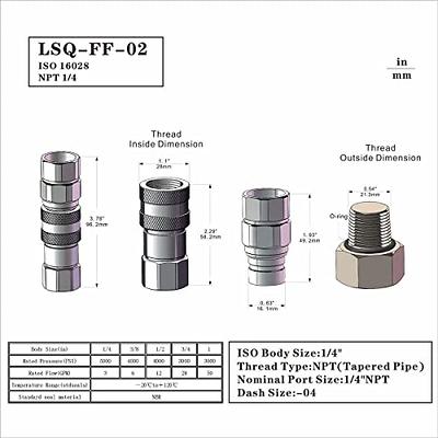 1/4 Flat Face Hydraulic Quick Connect Coupler Set, 1/4 NPT Thread