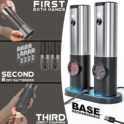  SimCoker Electric Salt and Pepper Grinder Set, Battery Operated  Stainless Steel Pepper Grinder Mill Electric with Light, Automatic One  Handed Operation, Adjustable Coarseness, Ceramic Grinder, 2 Pack: Home &  Kitchen