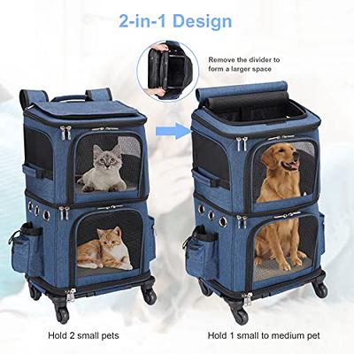 Rolling Cat Carrier with Wheels for 2 Cats, Double-Compartment Foldable Pet  Carrier with Wheels for 2 Small Cats and Dogs, Pet Cat Travel Carrier for