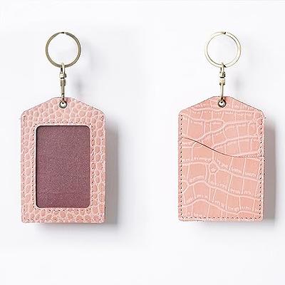 ID Card Badge Holder - Full Grain Leather Keychain Card Holder Key Ring  Name Tag Holders with Clear ID Window - Yahoo Shopping