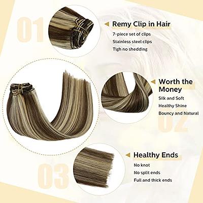 VARIO Hair Remy Clip in Hair Extensions Blonde Balayage 70grams 15 Short  Straight Human Hair Extensions Clips in Medium Brown to Bleach Blonde  Highlights 7 Pieces(#4/613) - Yahoo Shopping