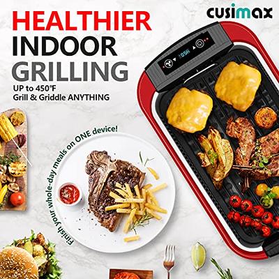 CUSIMAX Electric Smokeless Indoor Grill, Portable Korean BBQ Grill with LED  Smart Display & Tempered Glass Lid, Non-stick Removable Grill Plate