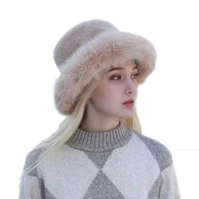 Womens Double Pom Pom Winter Bobble Hat Knitted Faux Raccoon Fur