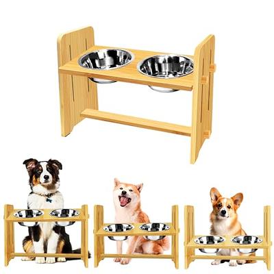 Raised Dog Bowls Stand for Small to Medium Dogs, Bamboo Elevated