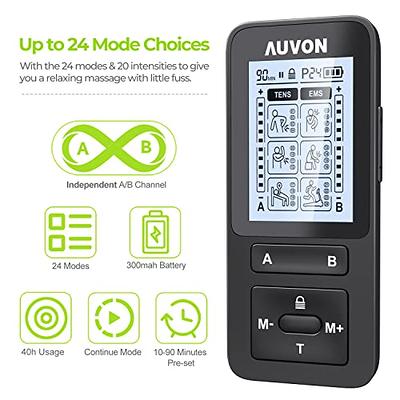 AUVON 3-in-1 TENS Unit Muscle Stimulator, Dual Channel Electronic Pulse  Massager, TENS EMS Machine, 24 Modes Muscle Massager for Pain Relief  Therapy