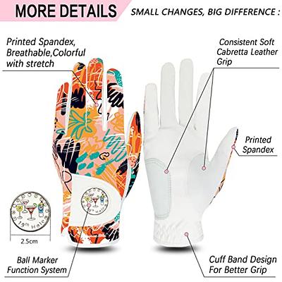  FINGER TEN Women's Golf Gloves Ladies Left Hand Right Value 6  Pack, All Weather Extra Grip Lh Rh, Size Fit Small Medium Large XL (3  Green&3 White, Small, Left) 