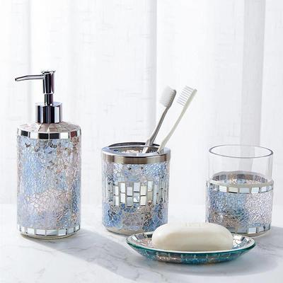 5pcs Blue Clear Acrylic Bathroom Set Including Toilet Brush, Soap Dispenser,  Toothbrush Holder, Tumbler, Soap Dish