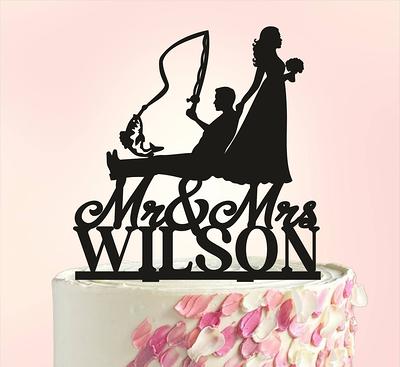 Fisherman Wedding Cake Topper, Bride Pulling Groom Dragging