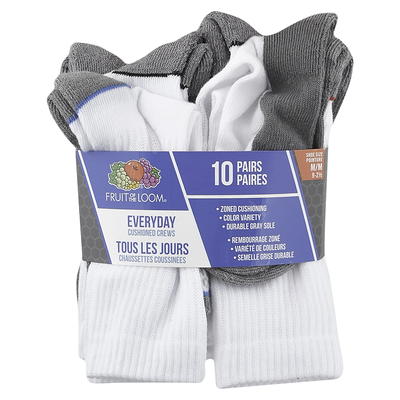 Fruit of the Loom Everyday Cushioned Crew Socks for Boys, White