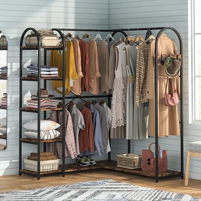 Metal Wood Free-standing Closet Clothing Rack Closet Organizer System with  Shelves Clothes Garment Rack Shelving for Bedroom - Yahoo Shopping