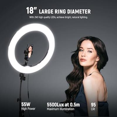 NEEWER Kit de luz de anillo de 18 pulgadas: LED profesional de 55 W 5600 K  con soporte y soporte para teléfono, tubo suave y bolsa para extensión de  pestañas de tatuaje, peluquero, maquillaje, : Celulares y Accesorios 