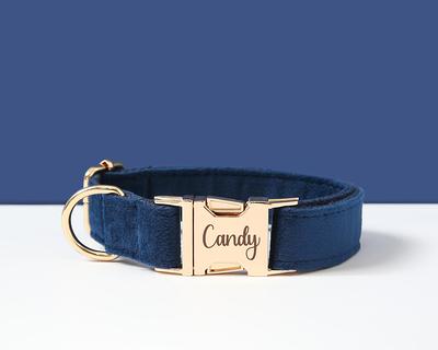 PETDURO Custom Dog Collar Name Engraved Rose Gold Buckle Light Blue Velvet