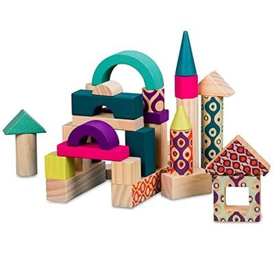 Maple Wood Kids Building Blocks by Hape | Stacking Wooden Block Educational  Toy Set for Toddlers, 50 Brightly Colored Pieces in Assorted Shapes and