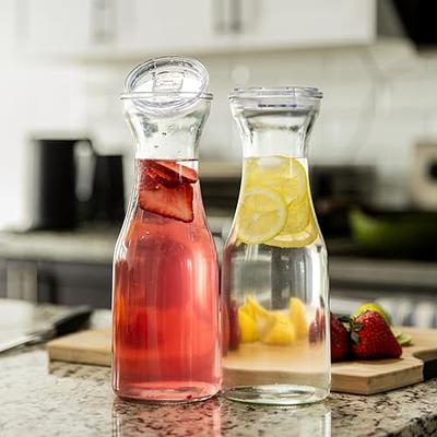 1 Liter Glass Carafe - Drink Pitcher & Elegant Wine Carafe Decanter -  Carafe Set of 4 - Mimosa Bar Carafes & Juice Glasses - Easy Pour Bottle